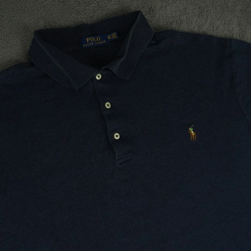 Polo Ralph Lauren Polo Shirt Mens XLT Navy Blue‎ Short Sleeve Flesh Pony Logo